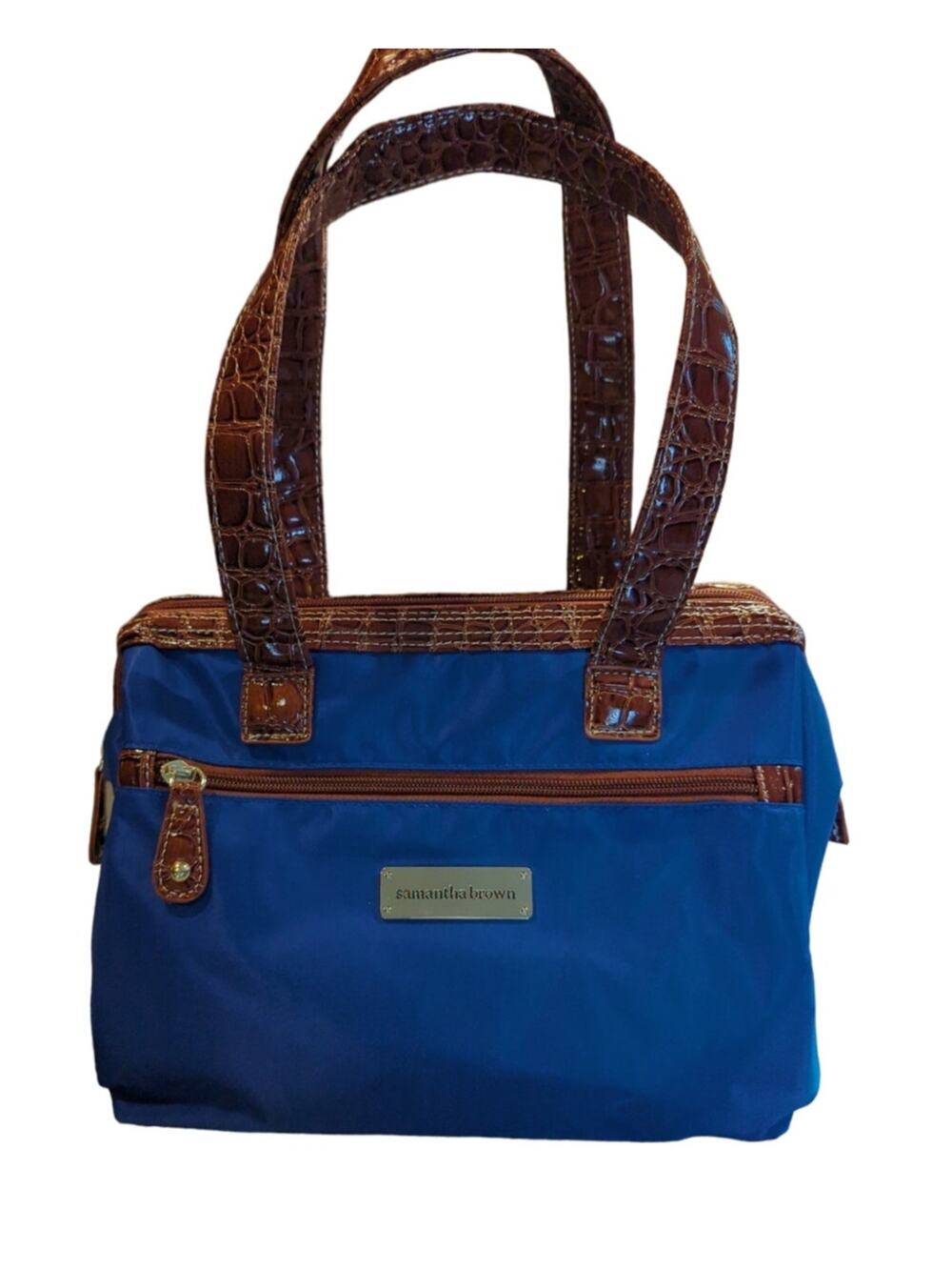 Samantha Brown Insulated Lunch Tote Blue Faux Croc Trim Bento Storage 8x12x7 NWT